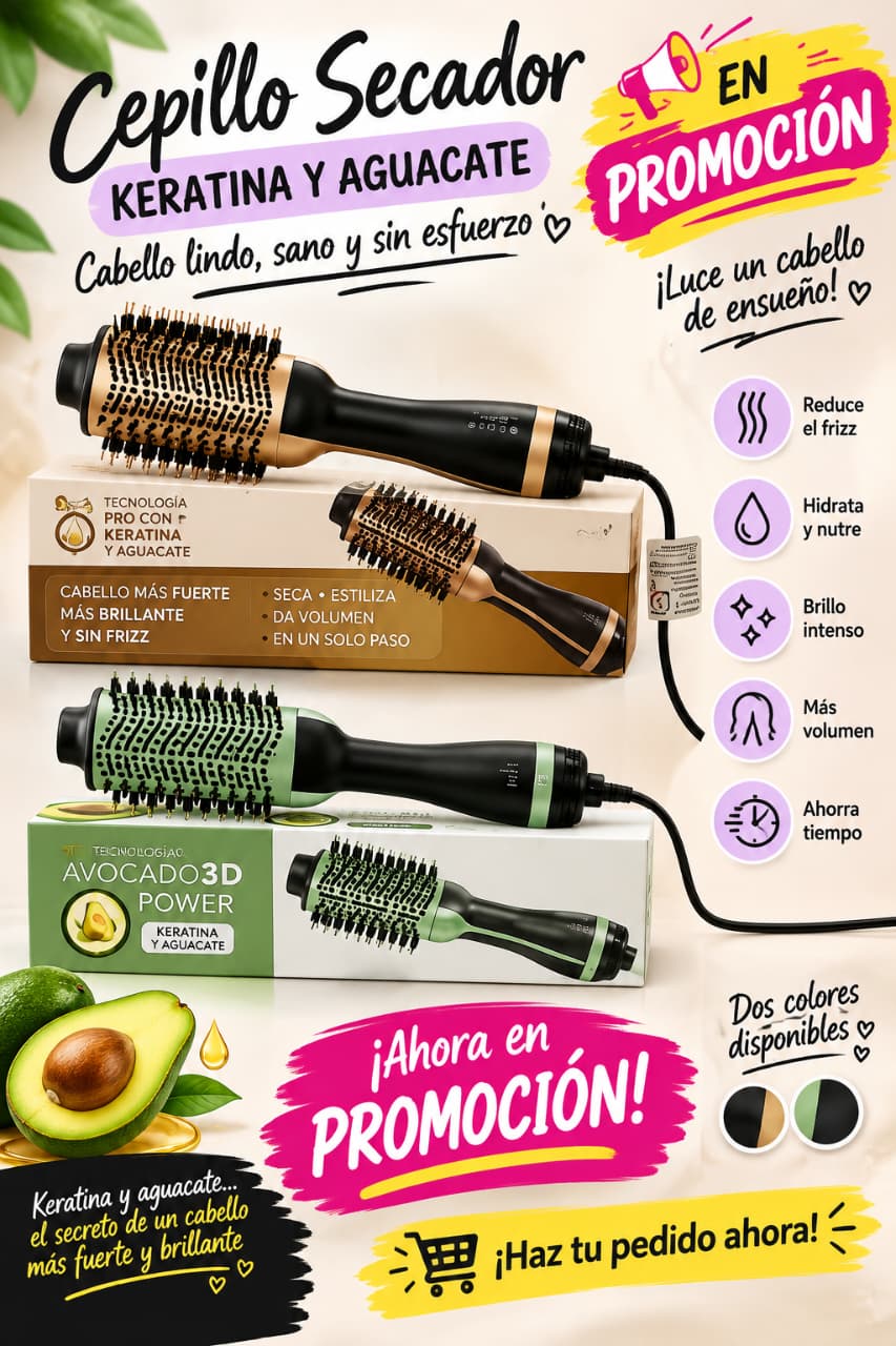 Cepillo Secador Keratina y Aguacate / Avocado 3D Power