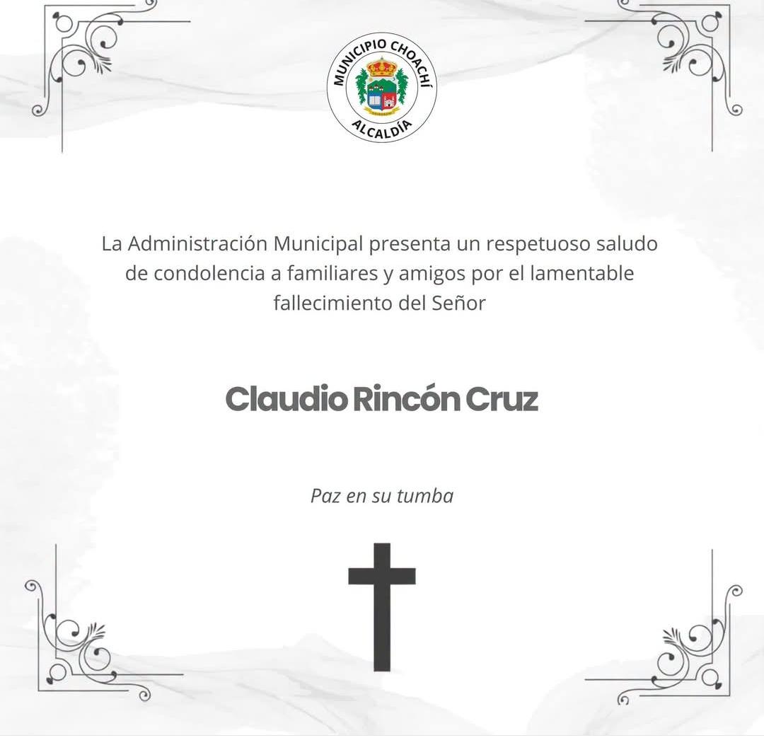 Condolencias por el fallecimiento de Claudio Rincón Cruz