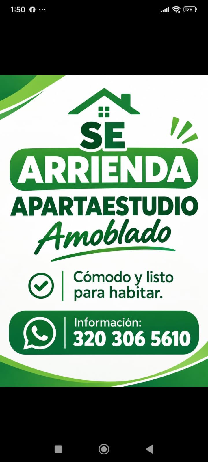 Se arrienda apartaestudio amoblado, cómodo y listo para habitar. Para mayor información contactar al 320 306 5610 por WhatsApp.